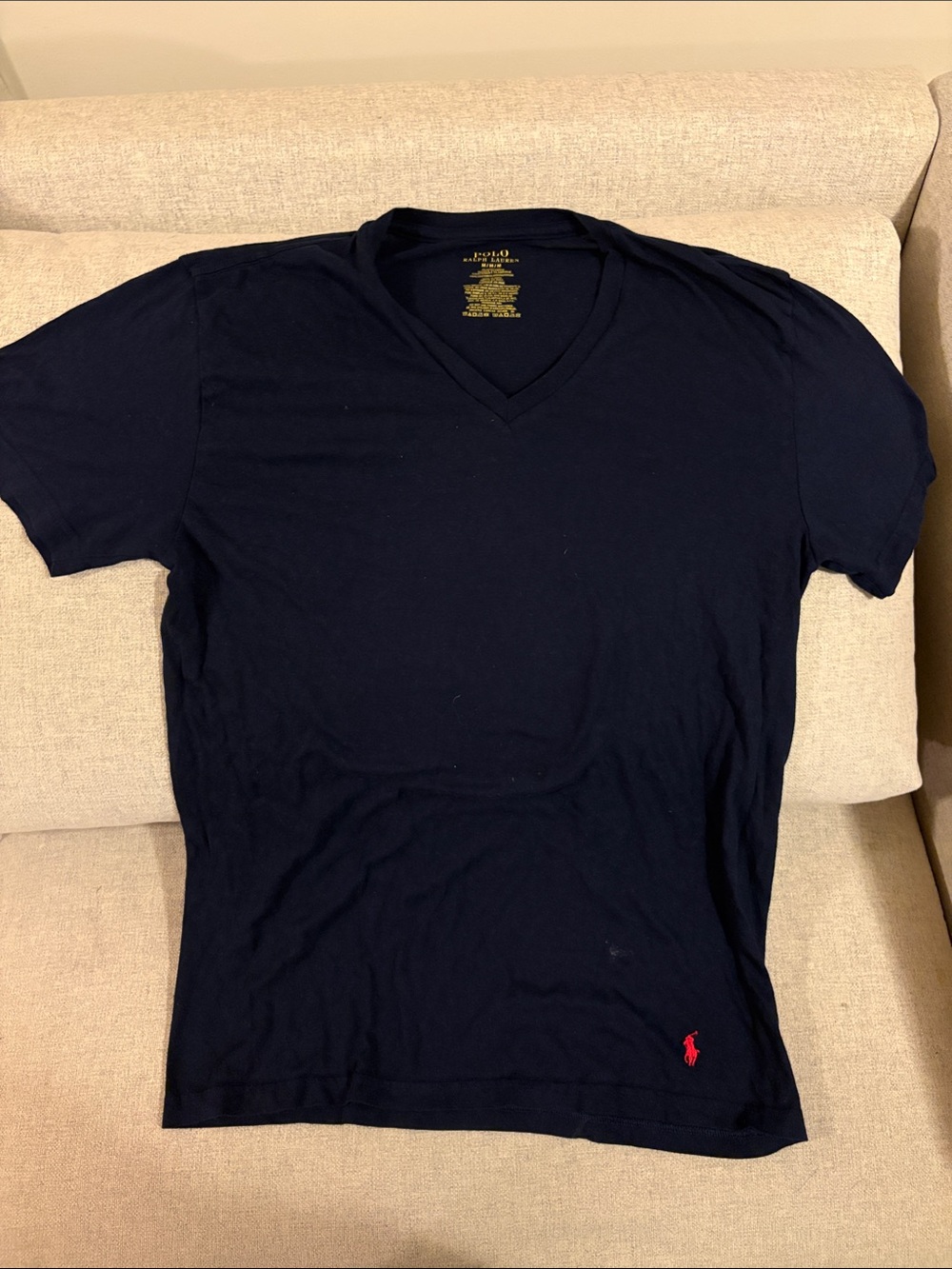 Polo by Ralph Lauren Men’s Navy V-Neck Tee with Red Pony